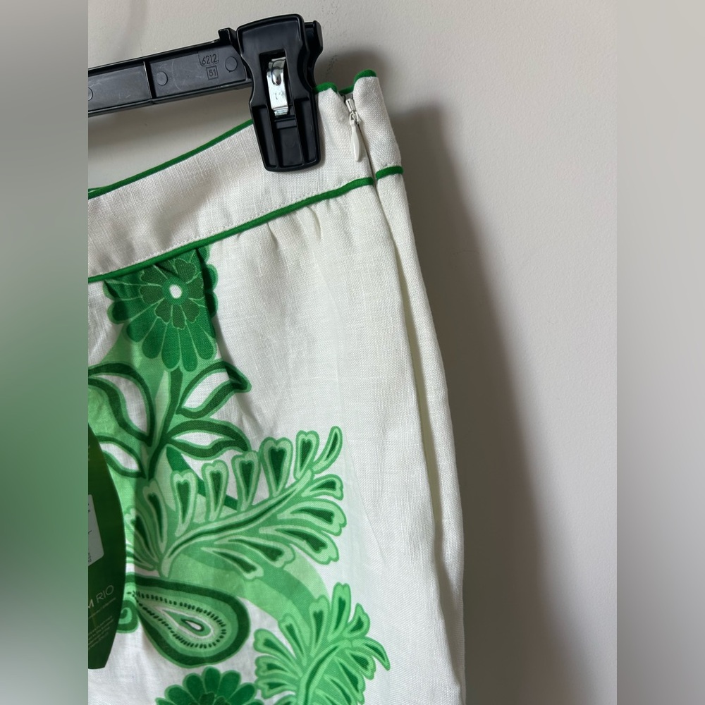 Farm Rio Green white floral embroidered Richelieu Midi Skirt - Picture 4 of 7